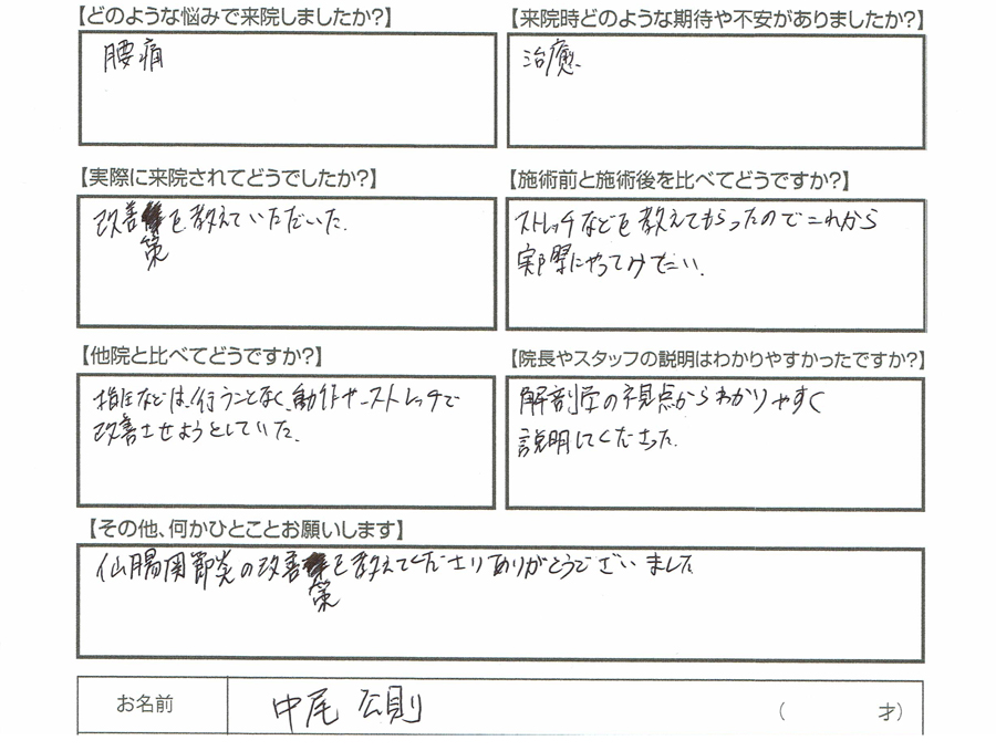 中尾 公則様の喜びの声